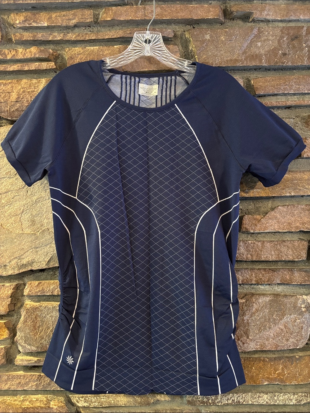 Athleta Navy Short-Sleeve Performance Tee with White Piping
